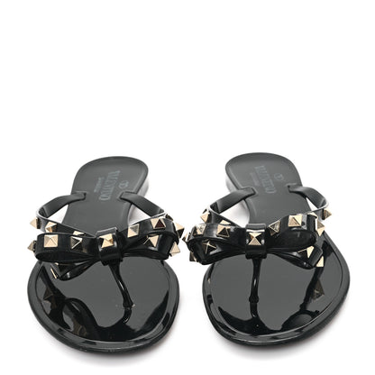 Valentino Garavani PVC Jelly Rockstud Bow Thong Sandals 40 Black 3 of 8