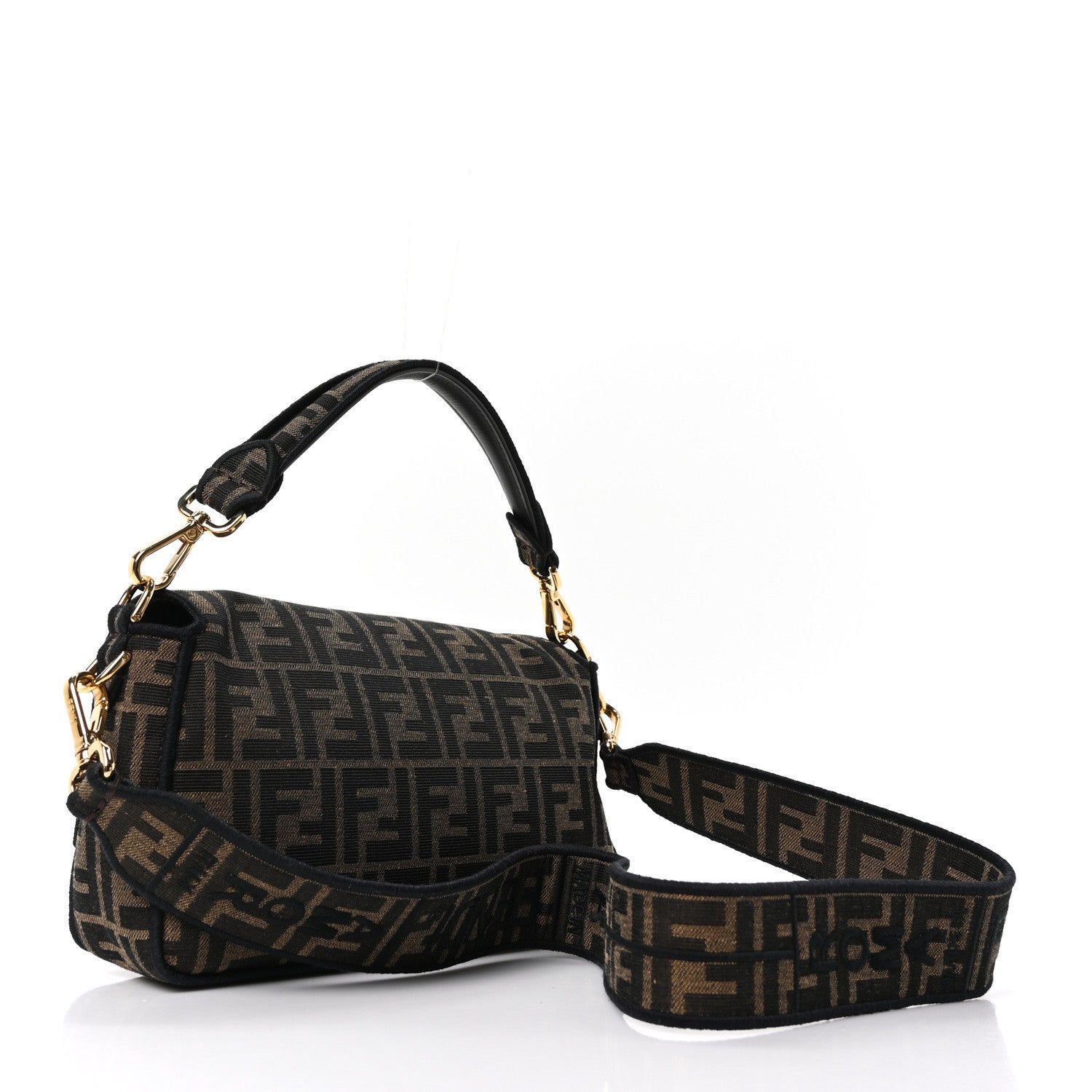 Fendi Fabric Jacquard FF 1974 Medium Baguette Tobacco Moro Black 3 of 9