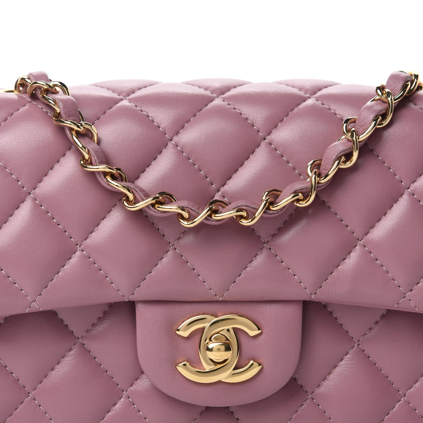 Lambskin Quilted Mini Rectangular Flap Purple