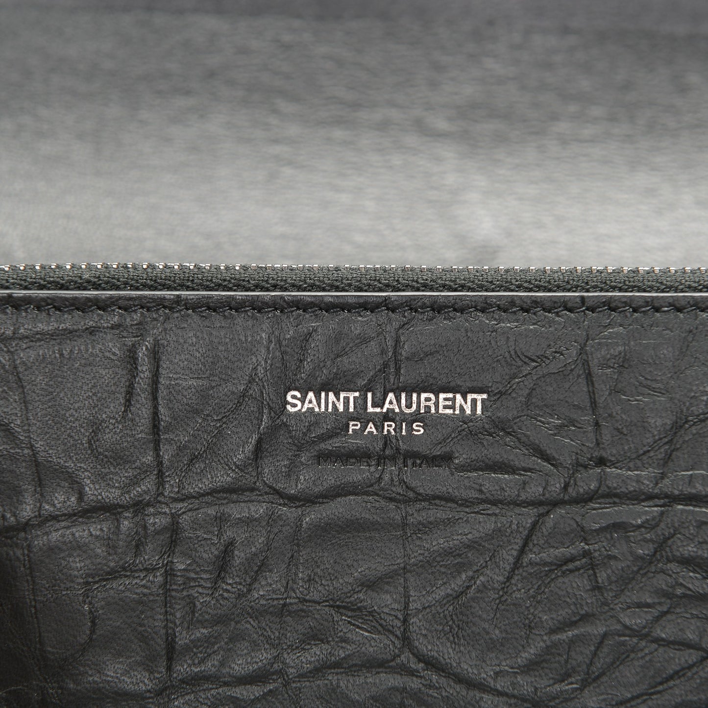 Calfskin Crocodile Embossed Monogram Chain Wallet Black