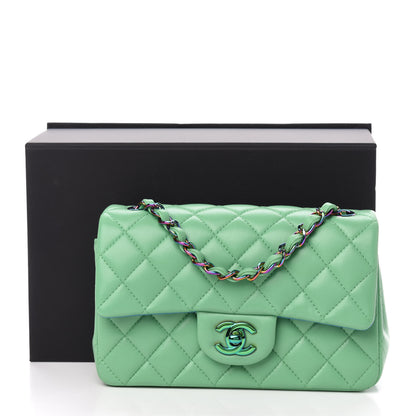 Chanel Lambskin Quilted Mini Rectangular Flap Green Blue 11 of 11