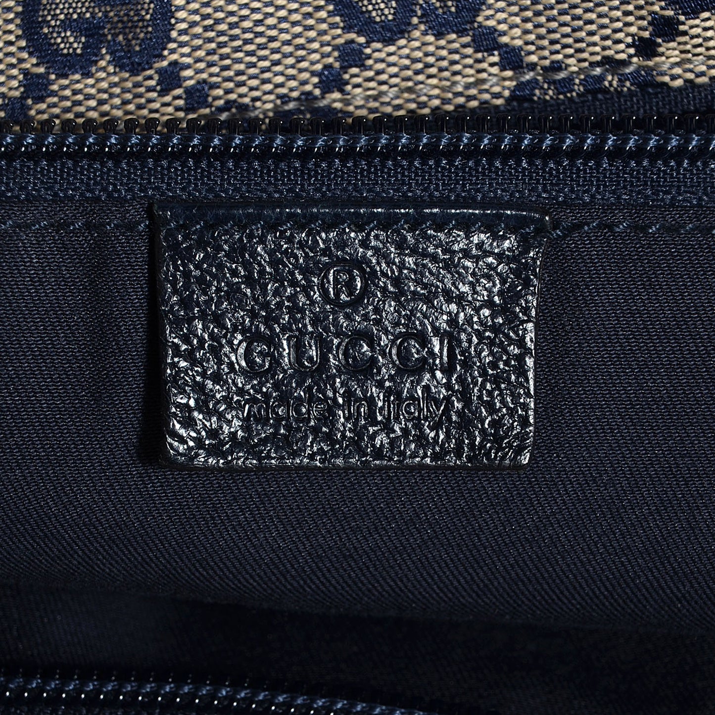 GG Monogram Large Web Handle Bucket Tote Navy