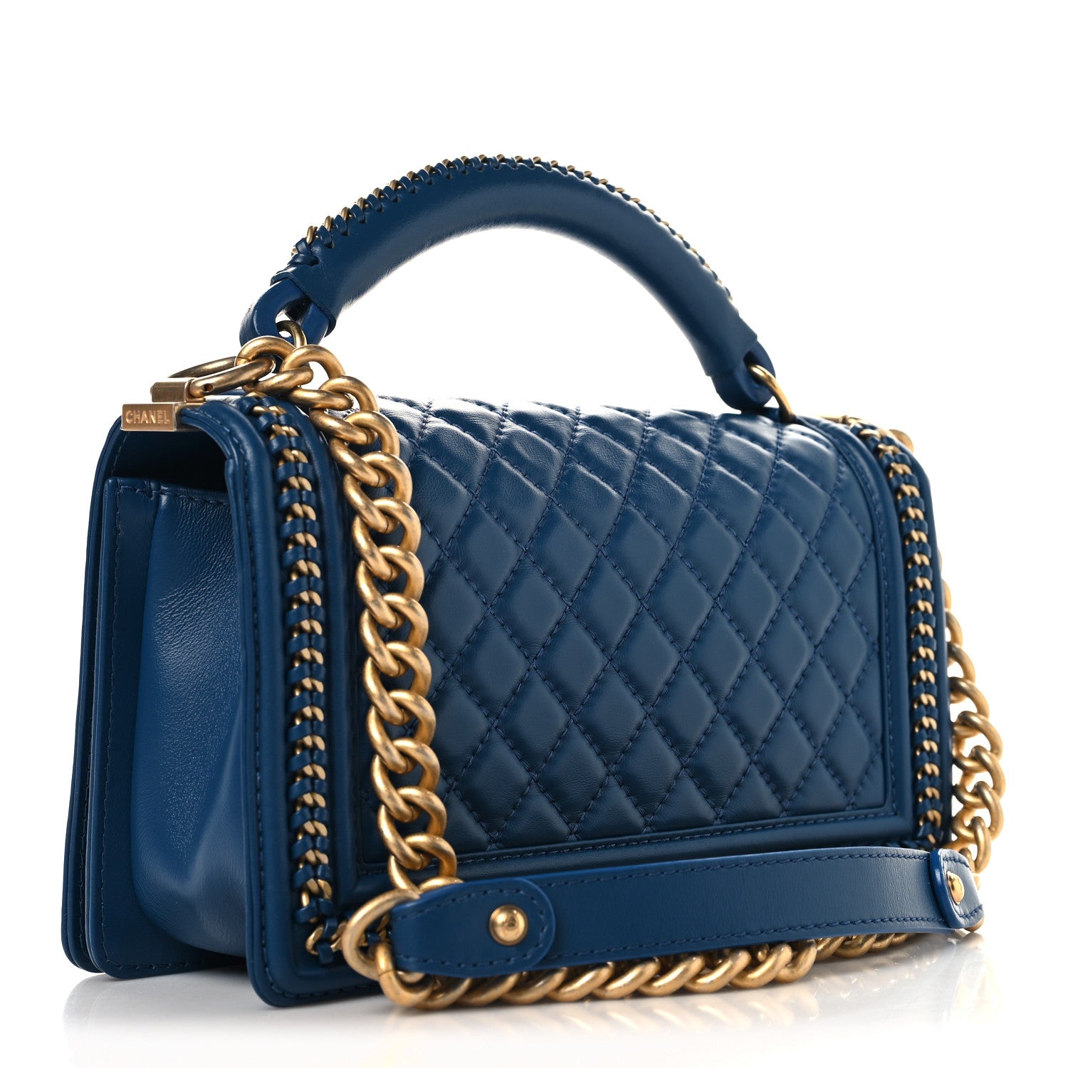 Chanel Calfskin Quilted Medium Boy Top Handle Flap Blue 1883388