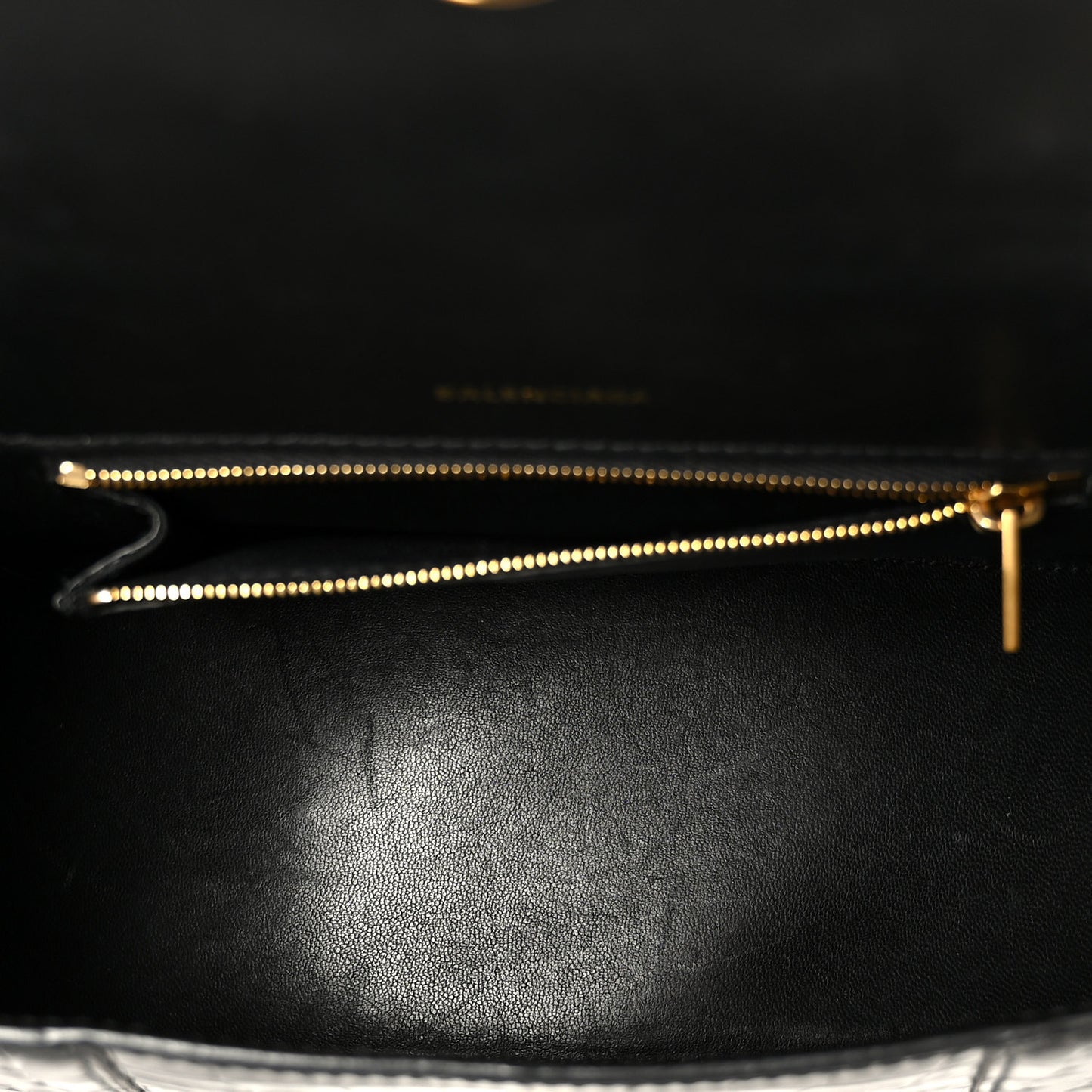 Shiny Calfskin Crocodile Embossed Small Hourglass Top Handle Bag Black