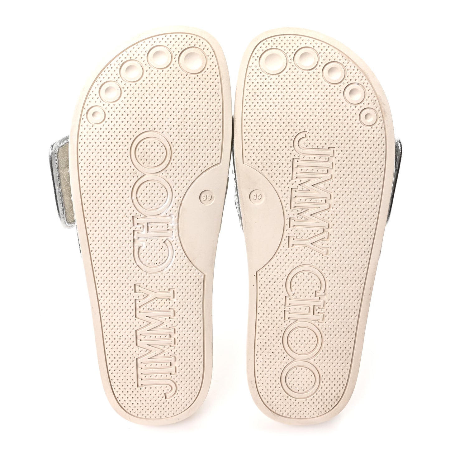 Satin Metallic Nappa Crystal Embellished Fitz Slide Sandals 39 Ivory