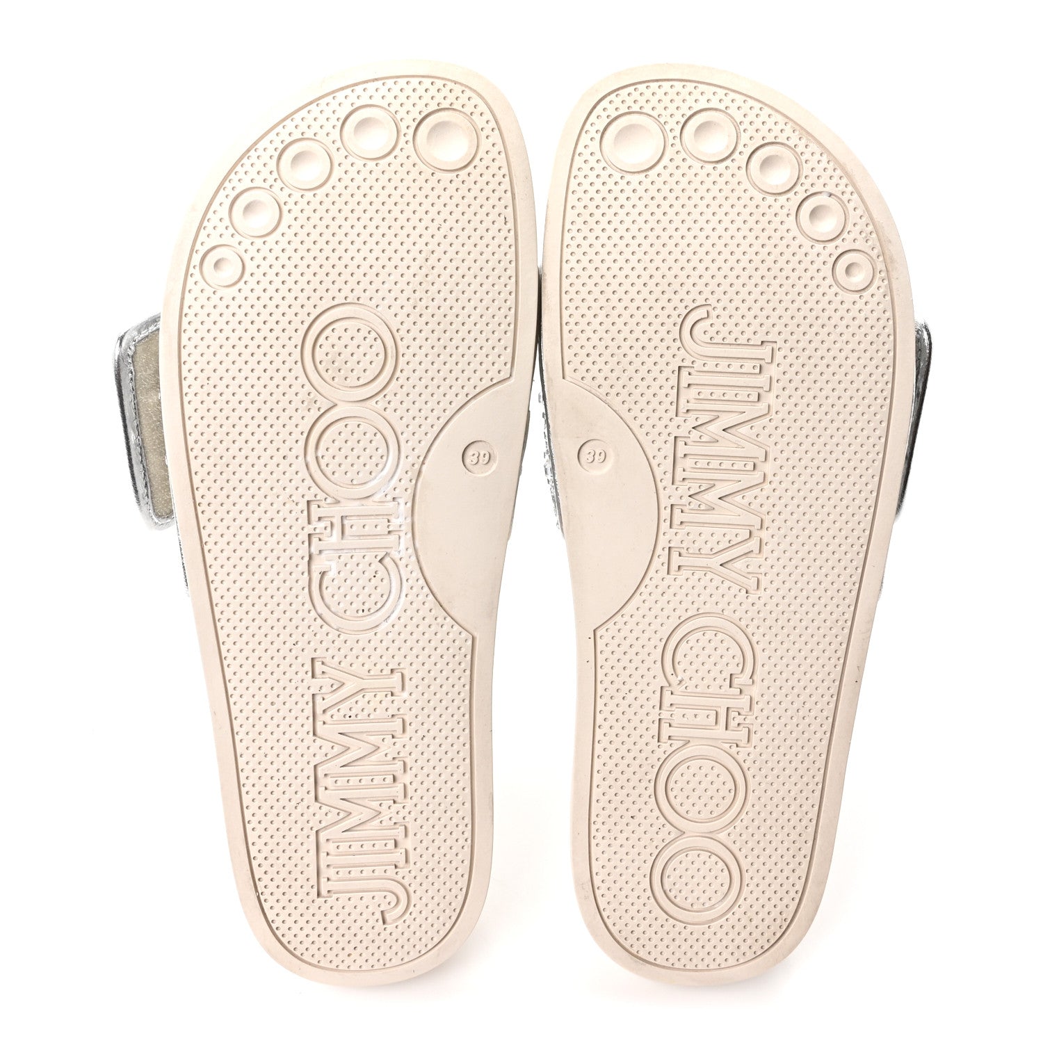 Jimmy Choo Satin Metallic Nappa Crystal Embellished Fitz Slide Sandals 39 Ivory 6 of 10