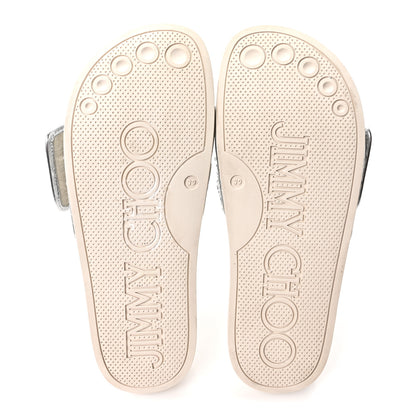 Jimmy Choo Satin Metallic Nappa Crystal Embellished Fitz Slide Sandals 39 Ivory 6 of 10