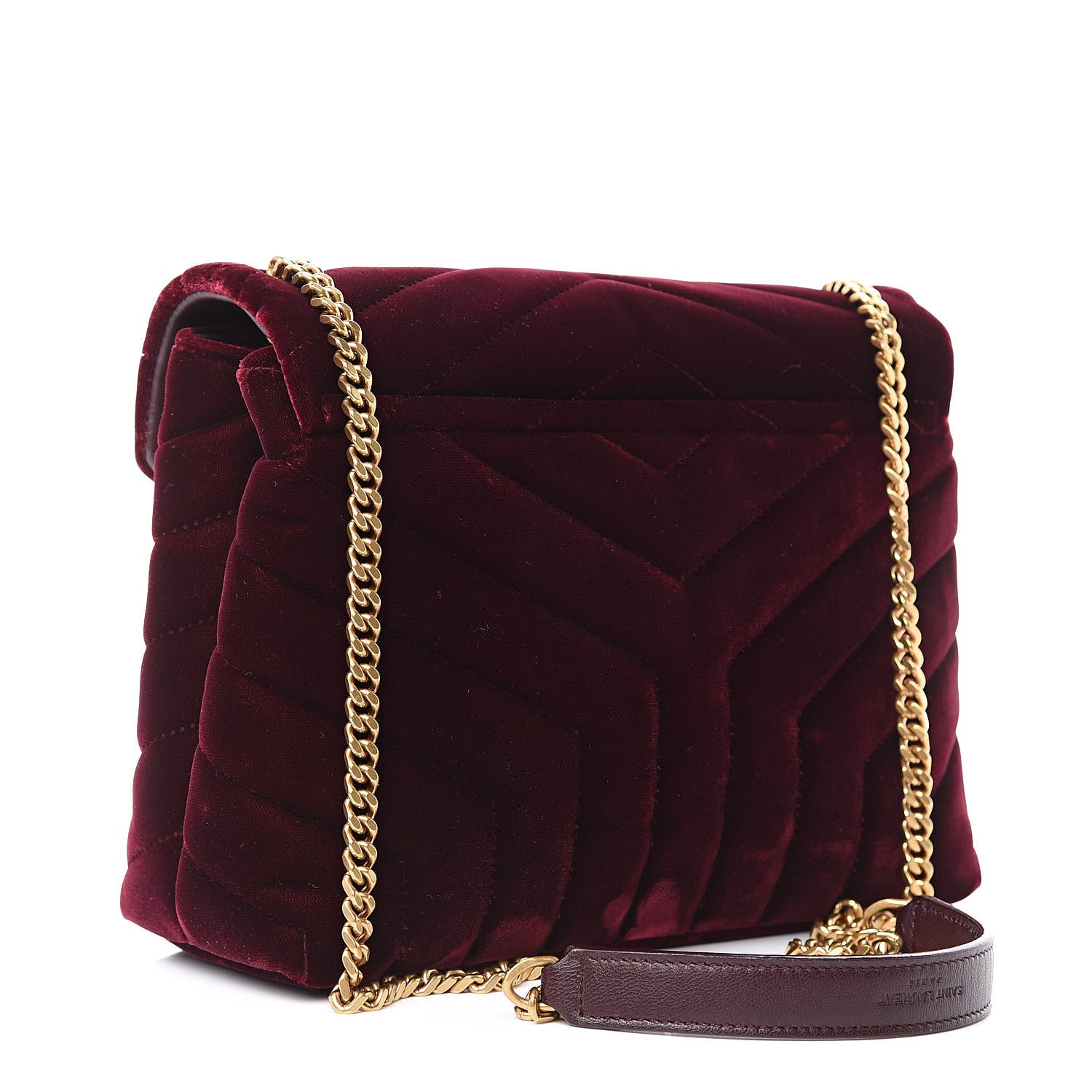 Saint Laurent Velvet Y Quilted Monogram Small Loulou Chain Satchel Burgundy 3 of 11