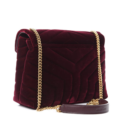 Saint Laurent Velvet Y Quilted Monogram Small Loulou Chain Satchel Burgundy 3 of 11