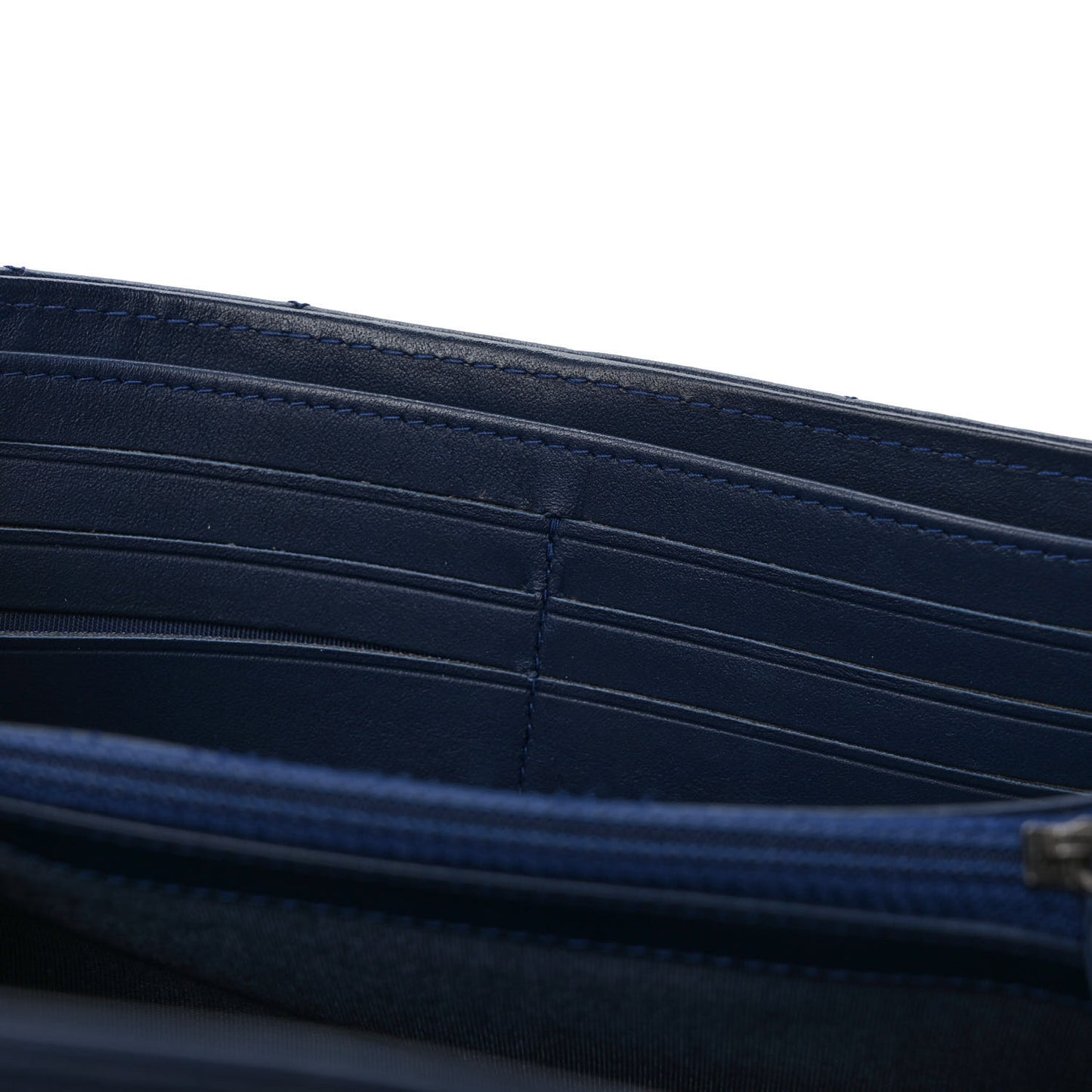 Calfskin Quilted Large Boy Gusset Flap Wallet Navy Blue