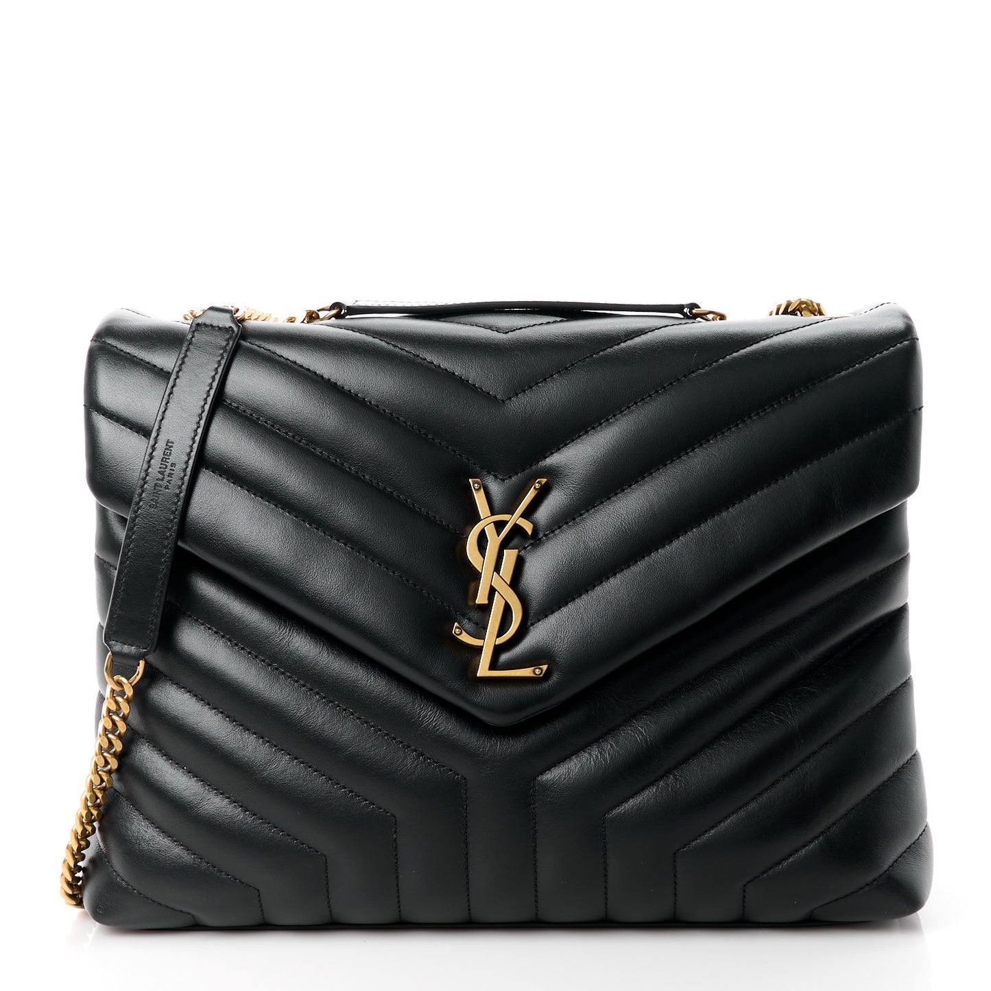 Calfskin Y Quilted Monogram Medium Loulou Chain Satchel Black