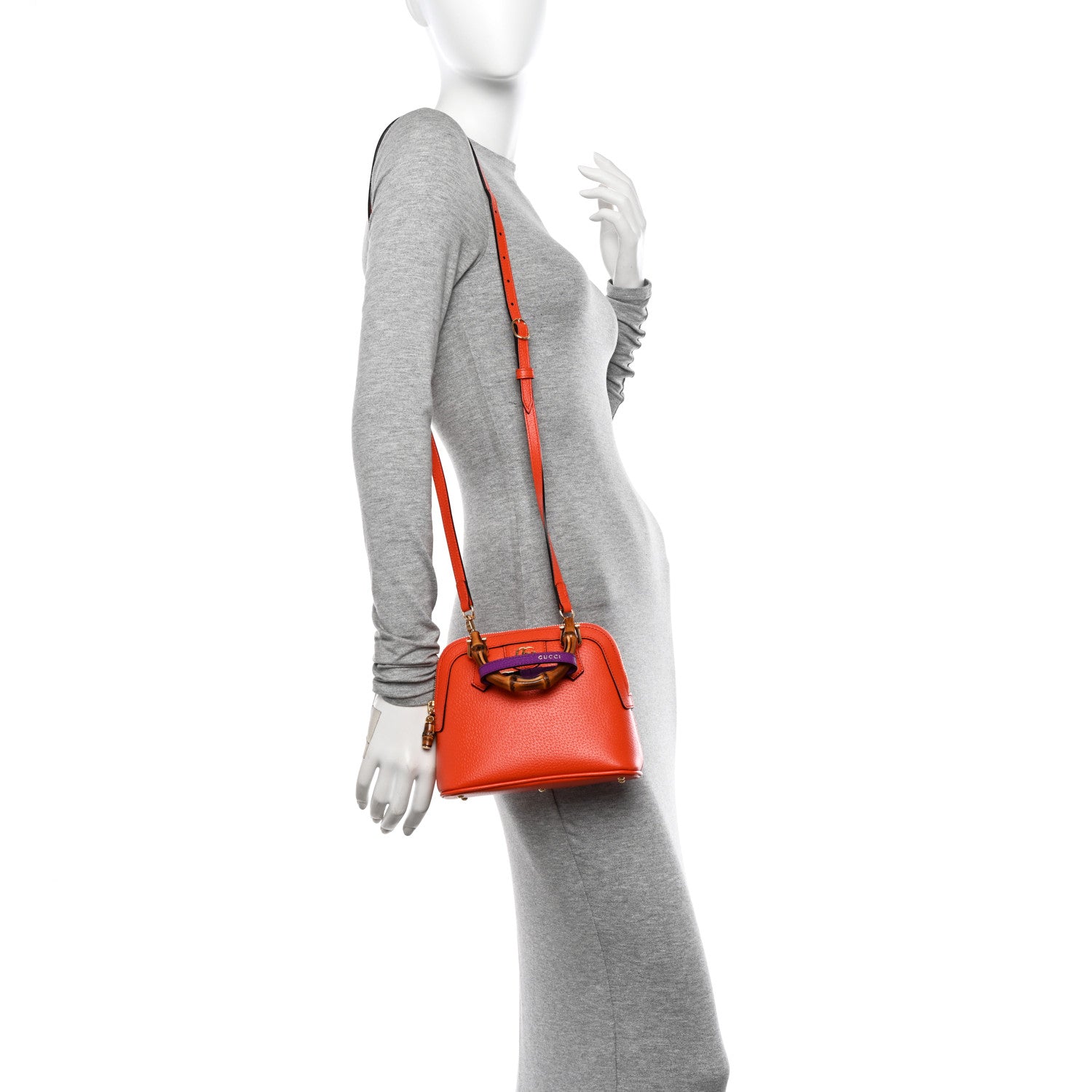 Gucci Textured Dollar Calfskin Mini Diana Dome Tote Bag Deep Orange Spicy Cyclamin 2 of 11