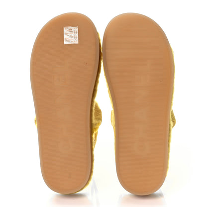 Chanel Cord Lambskin Quilted Logo Sandals 37 Yellow 5 of 8