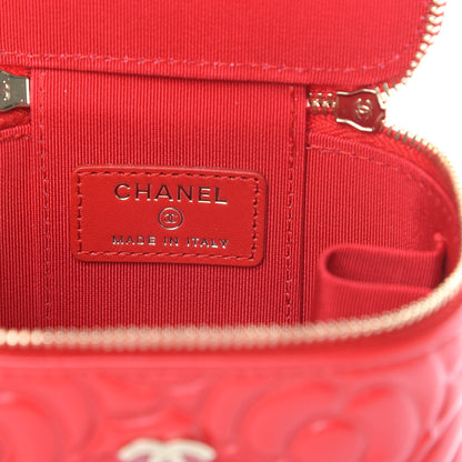 Chanel Lambskin Camellia Embossed Mini Vanity Case With Chain Red 6 of 12
