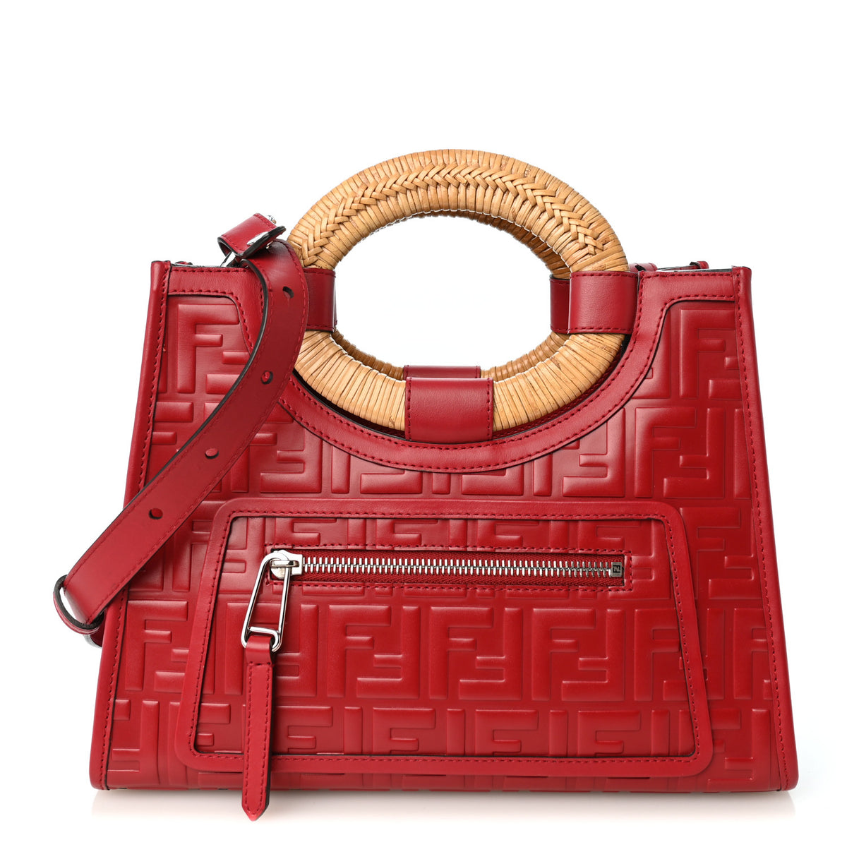 Fendi Vitello Century Wicker FF 1974 Embossed Small Runaway Shopper Tote Fragola 1 of 10