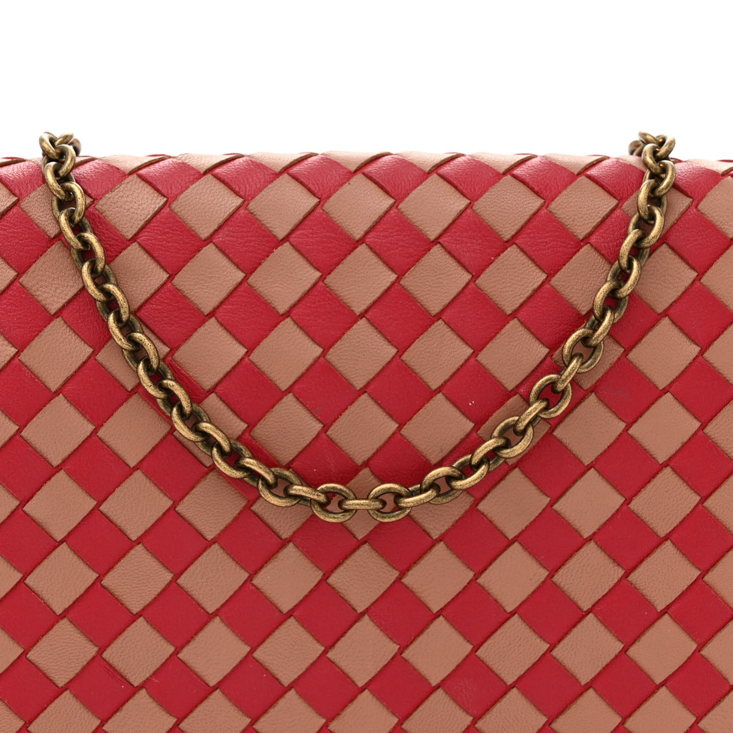 Nappa Intrecciato Checker Chain Wallet Beige Red
