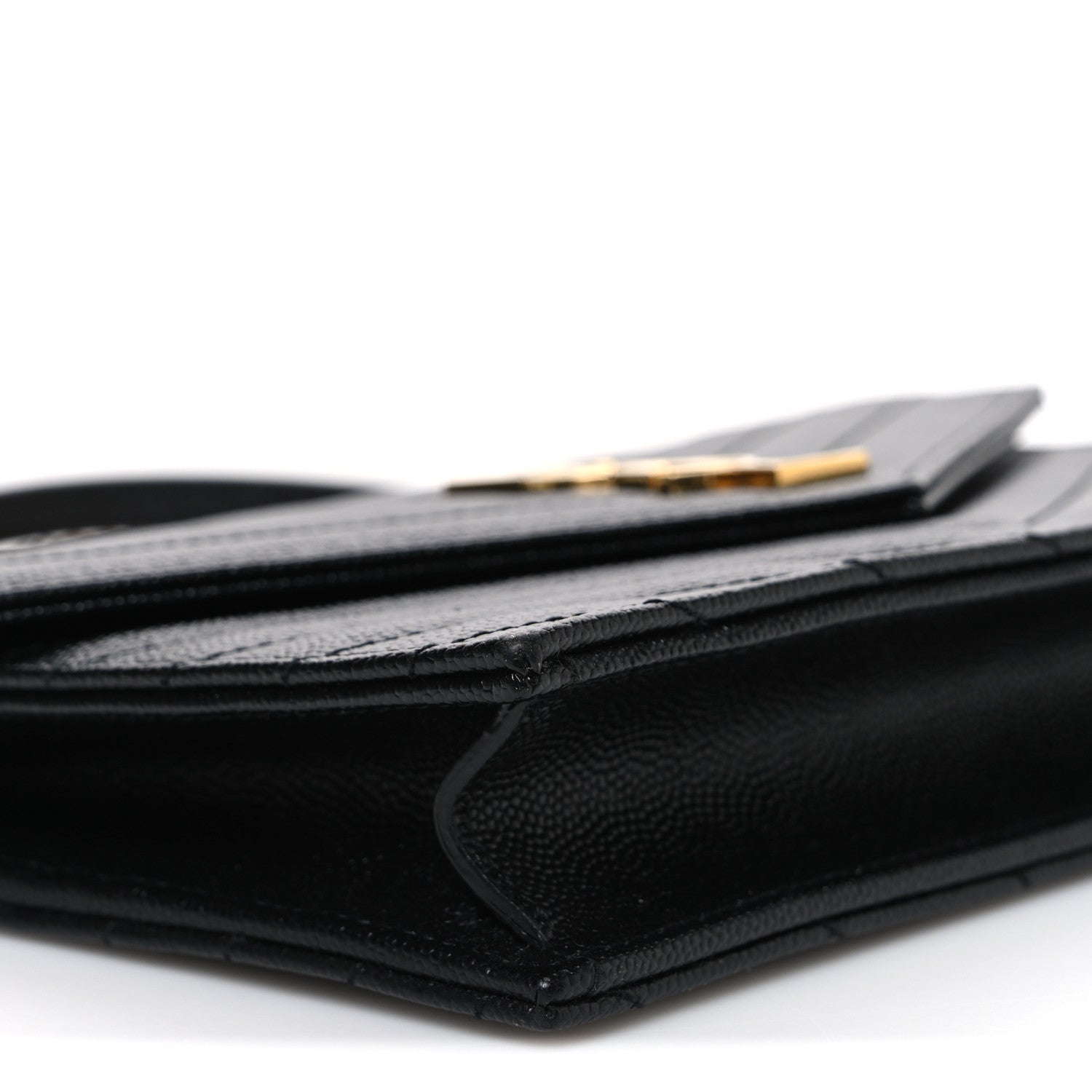 Saint Laurent Grain De Poudre Matelasse Chevron Monogram Envelope Chain Wallet Black 8 of 9