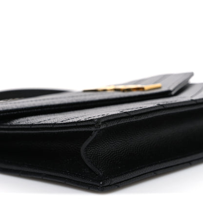 Saint Laurent Grain De Poudre Matelasse Chevron Monogram Envelope Chain Wallet Black 8 of 9