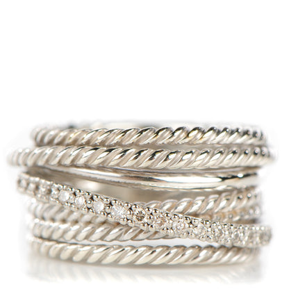 David Yurman Sterling Silver 14K White Gold Diamond 11mm Wide Crossover Cable Ring 54 7 1 of 5
