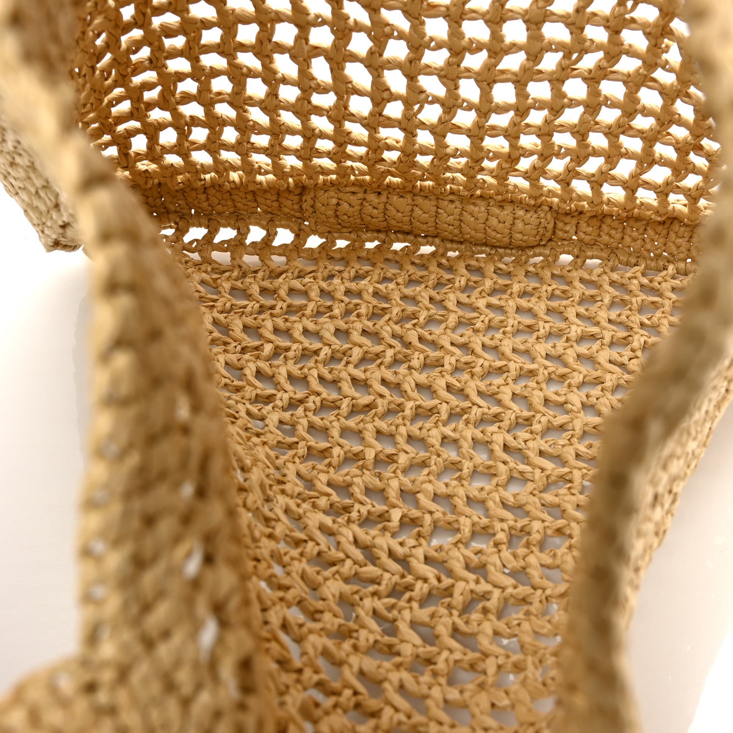 Yarn Raffia Effect Crochet Logo Embroidered Tote Bag Naturale