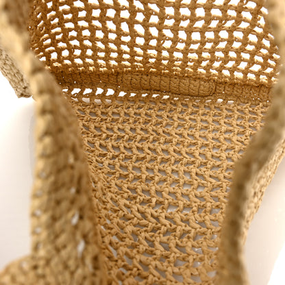Prada Yarn Raffia Effect Crochet Logo Embroidered Tote Bag Naturale 5 of 6
