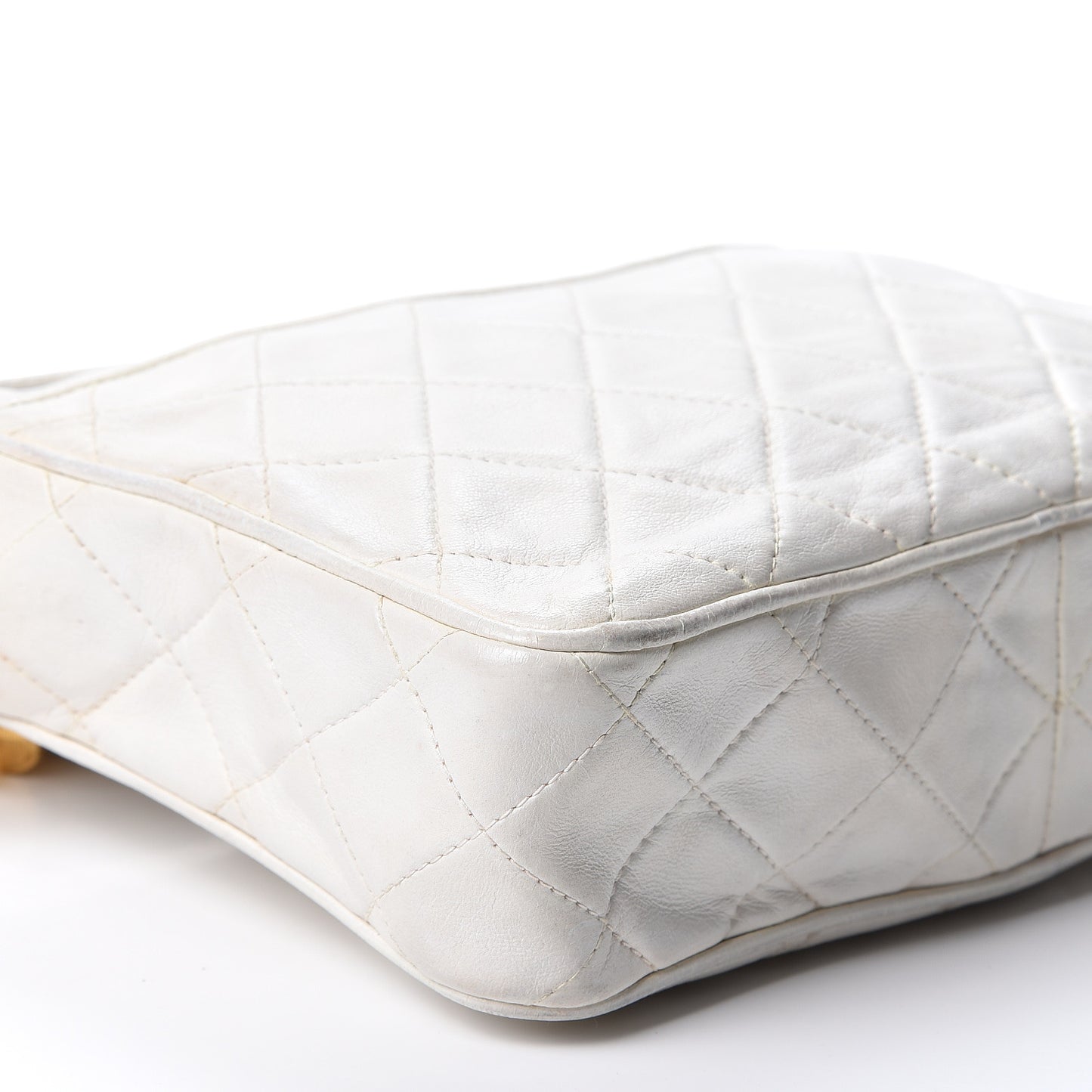 Lambskin Quilted Tassel Camera Case White