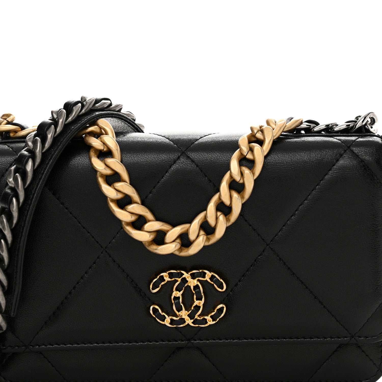 Chanel Lambskin Quilted Chanel 19 Wallet On Chain WOC Black 9 of 14