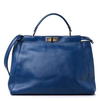 Fendi Vitello Suede Large Peekaboo Iconic Satchel Blue Marine 1 of 17