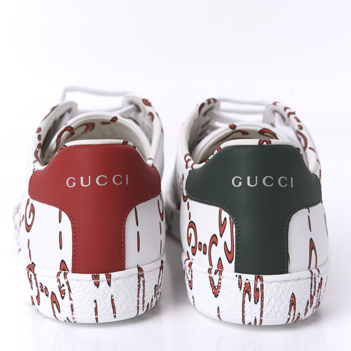 Calfskin GucciGhost Print Womens Ace Sneakers 39.5 White Hibiscus Red