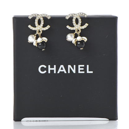 Chanel Crystal Bead Pearl CC Drop Earrings Gold White Black 5 of 5