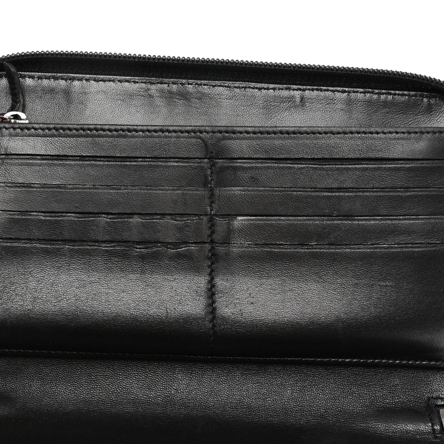 Lambskin Camellia Embossed Zip Around Organizer Wallet Black