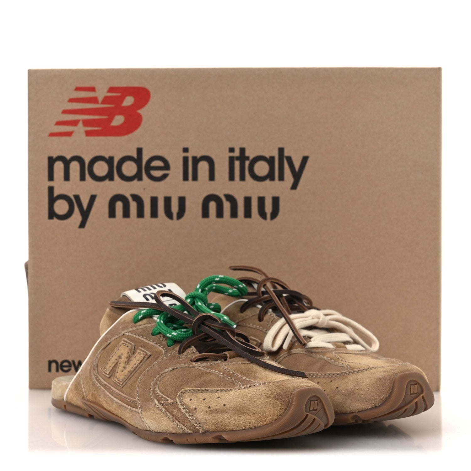 Miu Miu X NEW BALANCE Faded Suede Calfskin 530 SL Slip-On Mules 40 Ecru 9 of 9