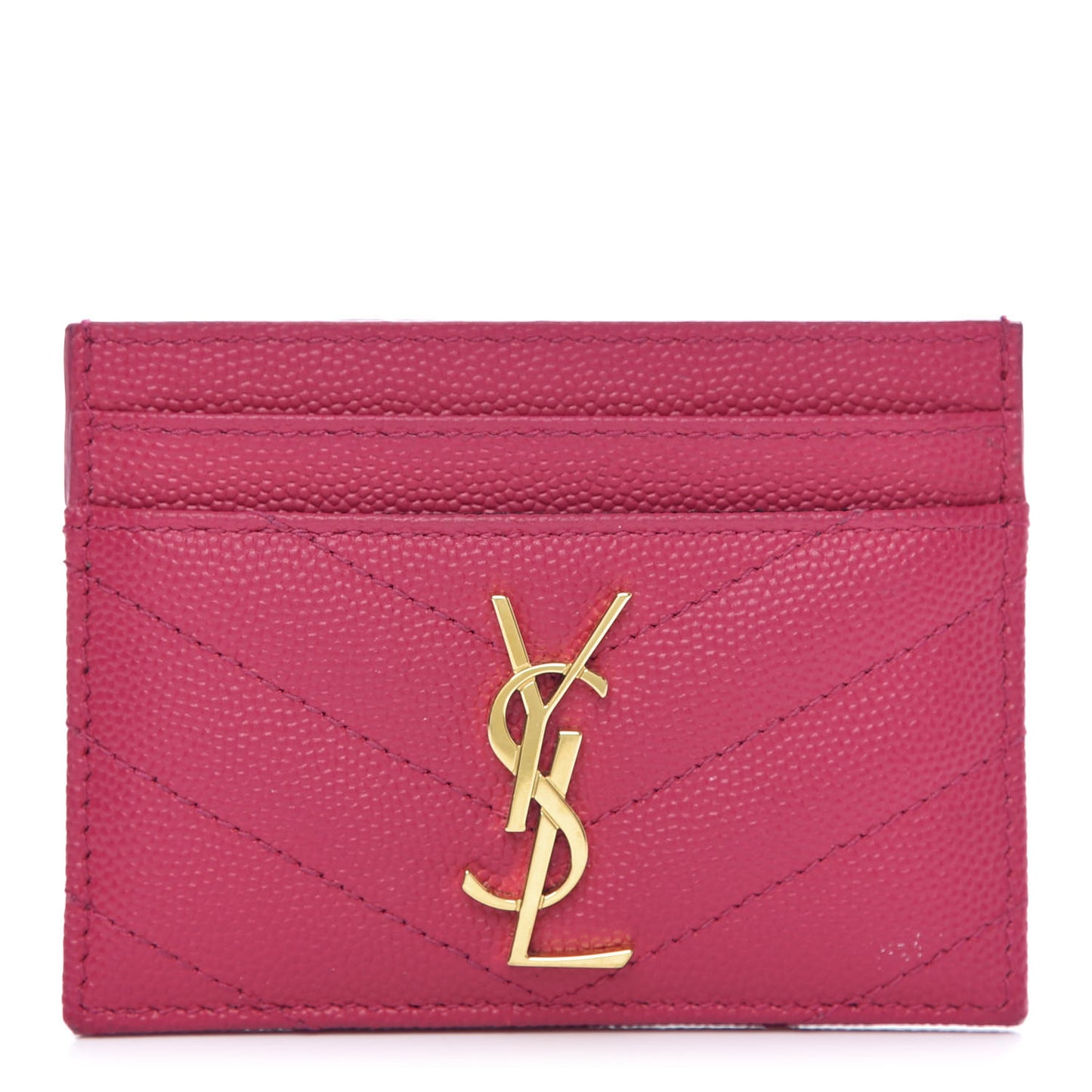 Grain De Poudre Matelasse Chevron Monogram Credit Card Case Fresh Fuxia