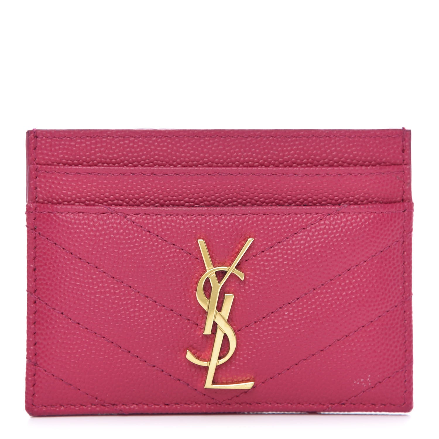 Saint Laurent Grain De Poudre Matelasse Chevron Monogram Credit Card Case Fresh Fuxia 1 of 8