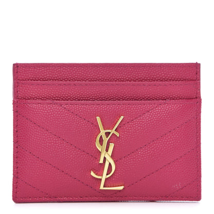 Saint Laurent Grain De Poudre Matelasse Chevron Monogram Credit Card Case Fresh Fuxia 1 of 8