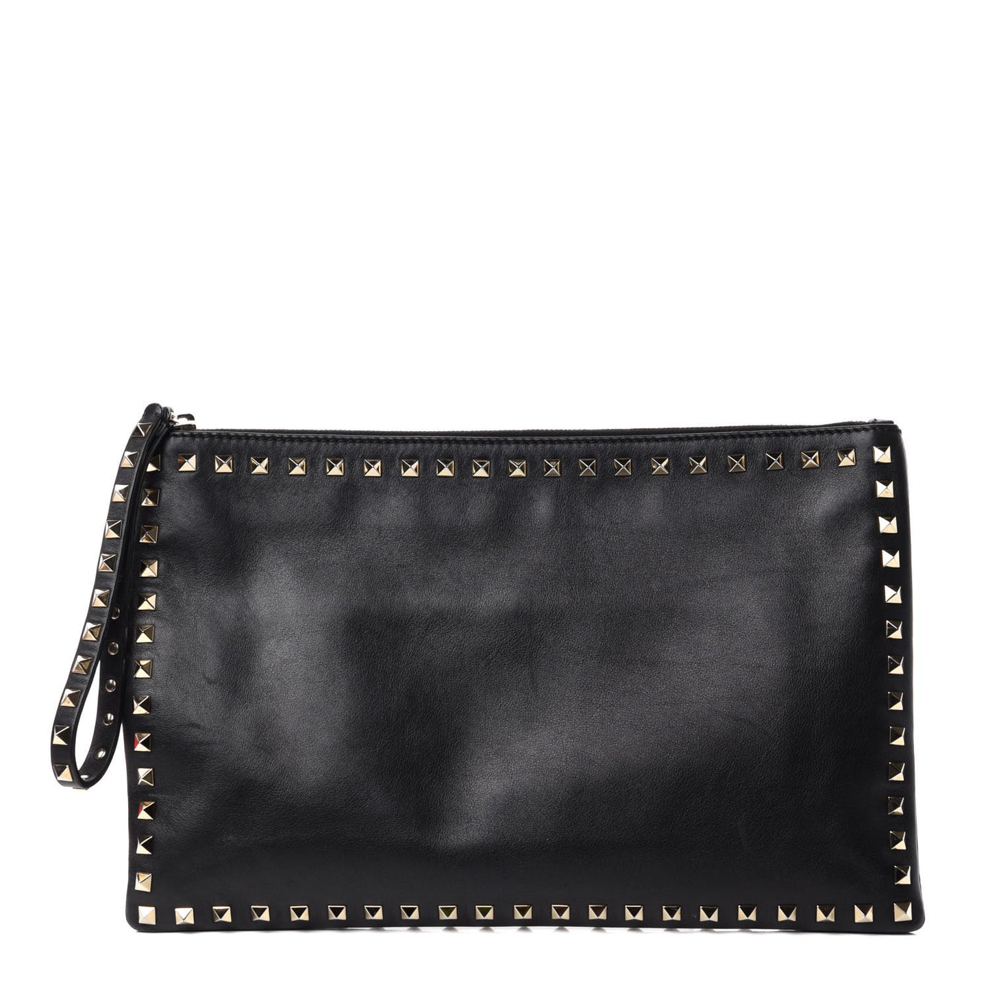 Vitello Large Rockstud Zip Wristlet Pouch Black