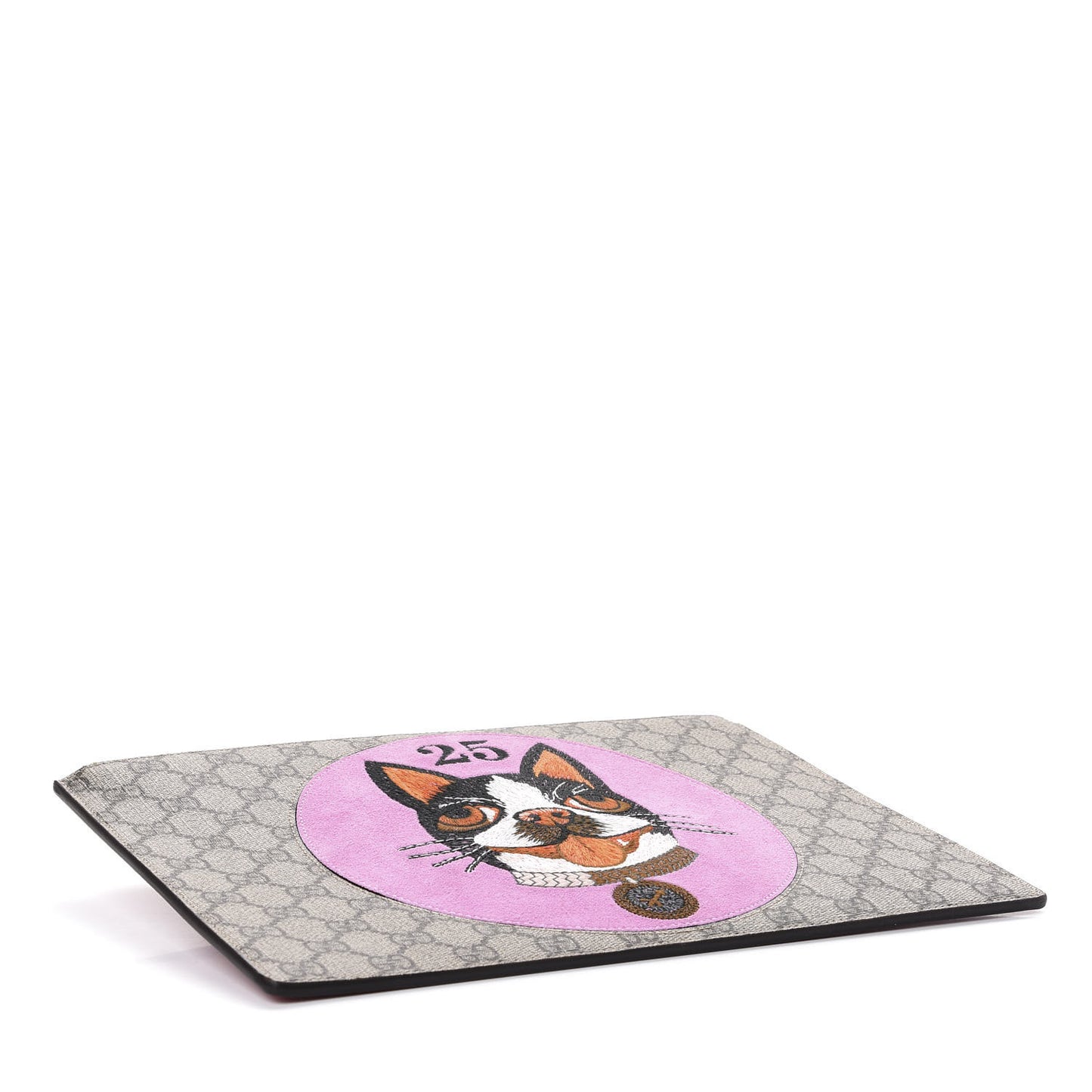 GG Supreme Monogram Bosco Patch Zip Pouch Beige Malva Hibiscus Red