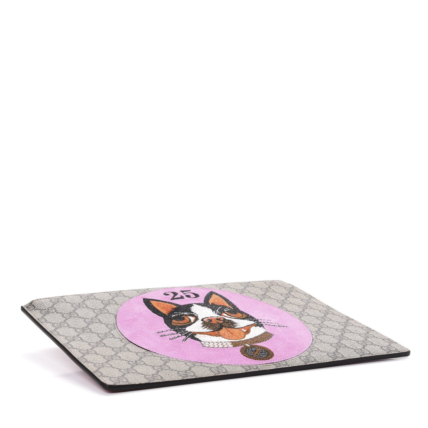 Gucci GG Supreme Monogram Bosco Patch Zip Pouch Beige Malva Hibiscus Red 4 of 10