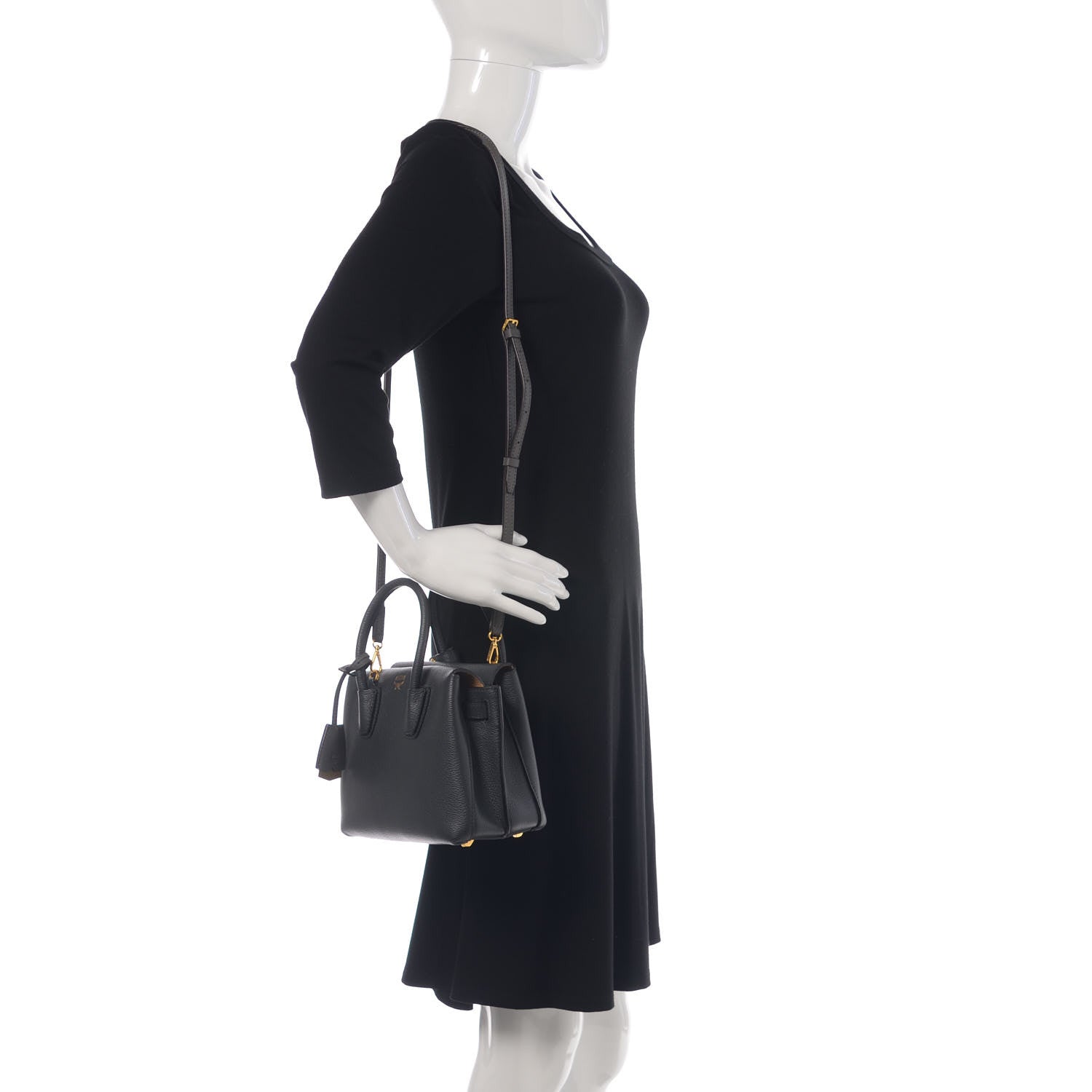 MCM Grained Calfskin Mini Milla Tote Phantom Grey 2 of 8