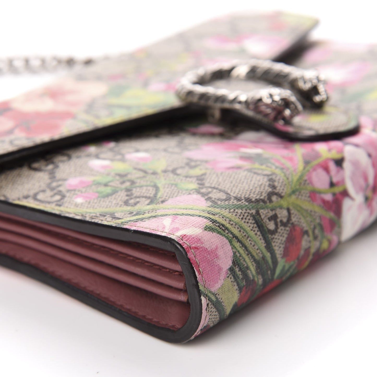GG Supreme Monogram Blooms Mini Dionysus Chain Wallet Beige Multicolor Dry Rose