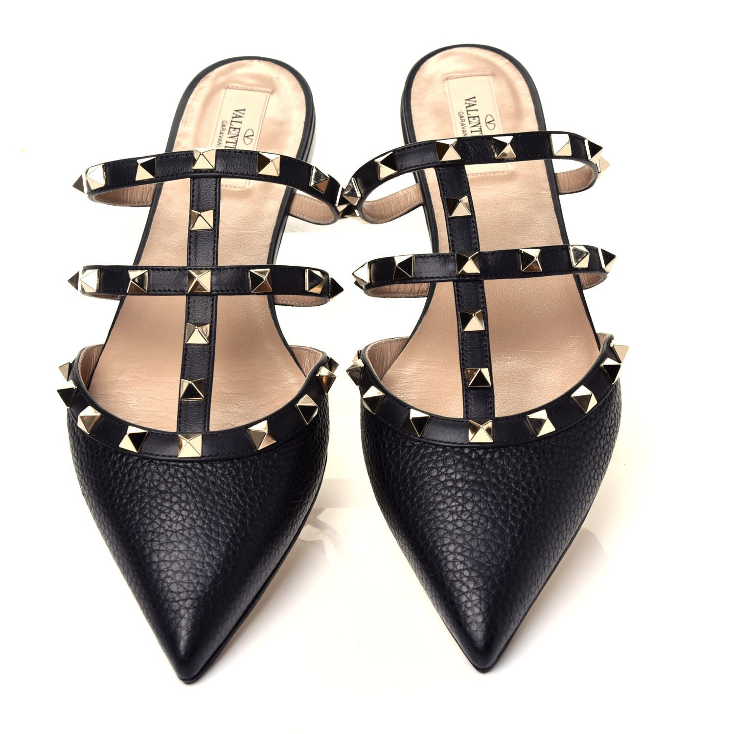 Valentino Garavani Pebbled Calfskin Rockstud Flat Cage Mules 40.5 Black 5 of 9