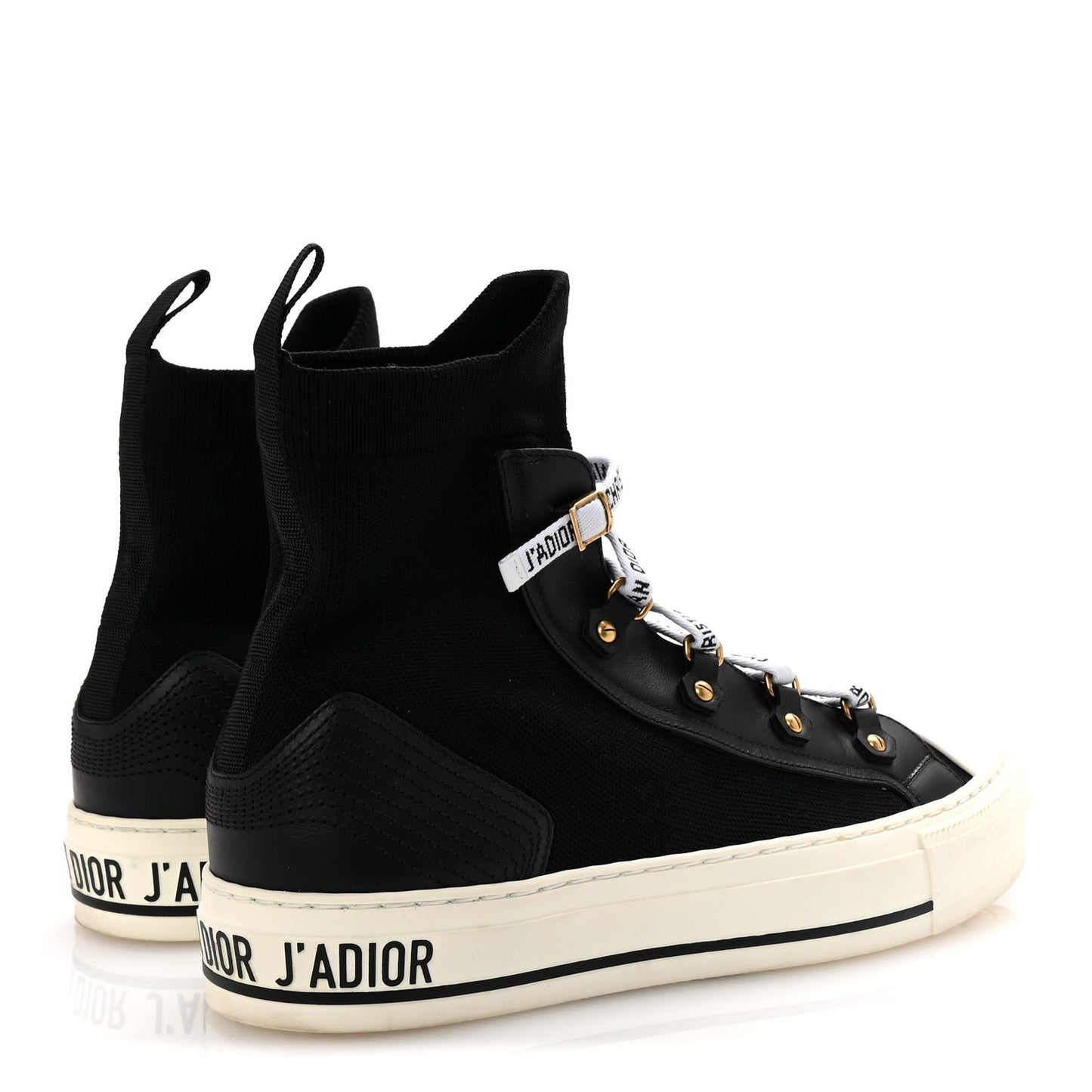 Technical Knit Calfskin Womens Walk'N'Dior High Top Sneakers 38.5 Black
