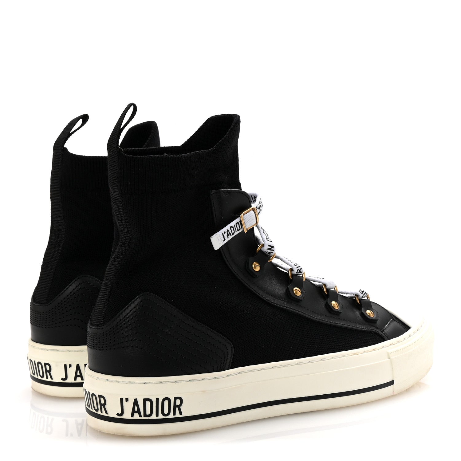 Christian Dior Technical Knit Calfskin Womens Walk'N'Dior High Top Sneakers 38.5 Black 5 of 9