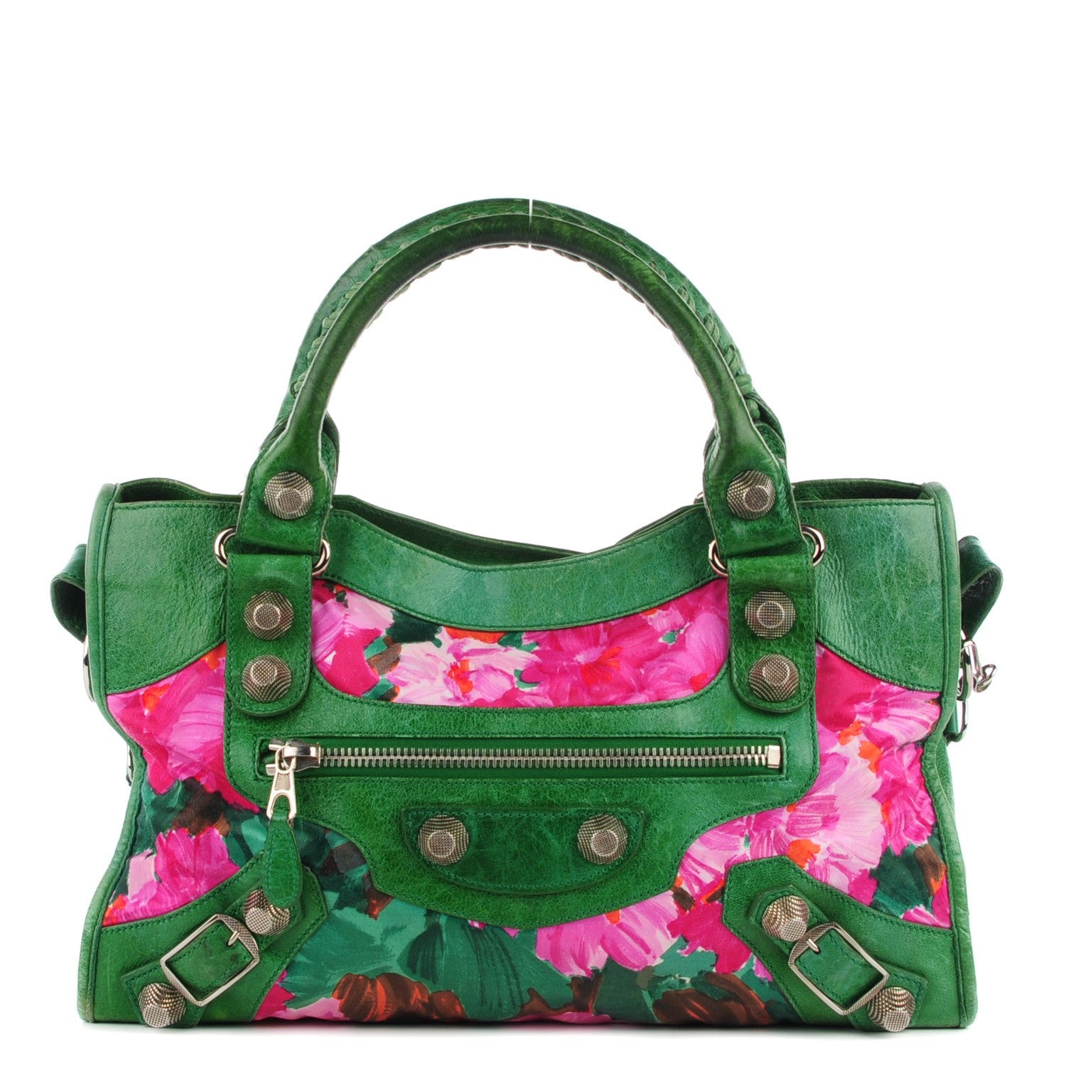Balenciaga Chevre Satin Giant City Green Floral 1 of 10