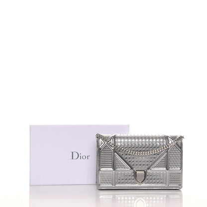 Christian Dior Metallic Patent Micro-Cannage Diorama Wallet on Chain Pouch Silver 9 of 9