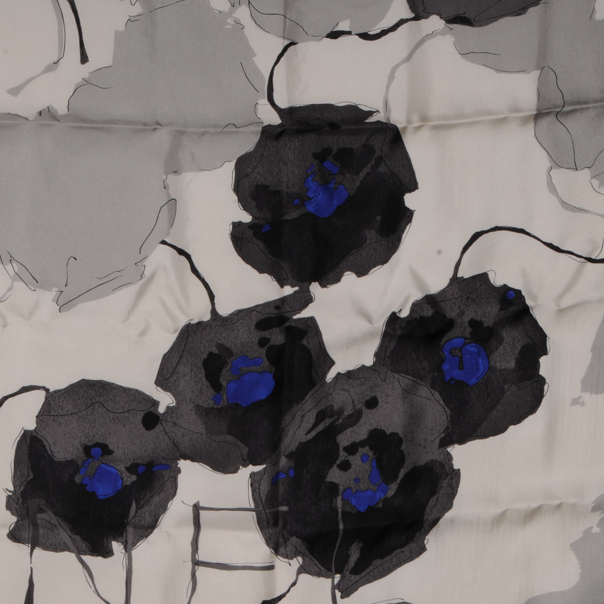 Chanel Silk Camellia Flower Scarf Black Grey 1 of 5