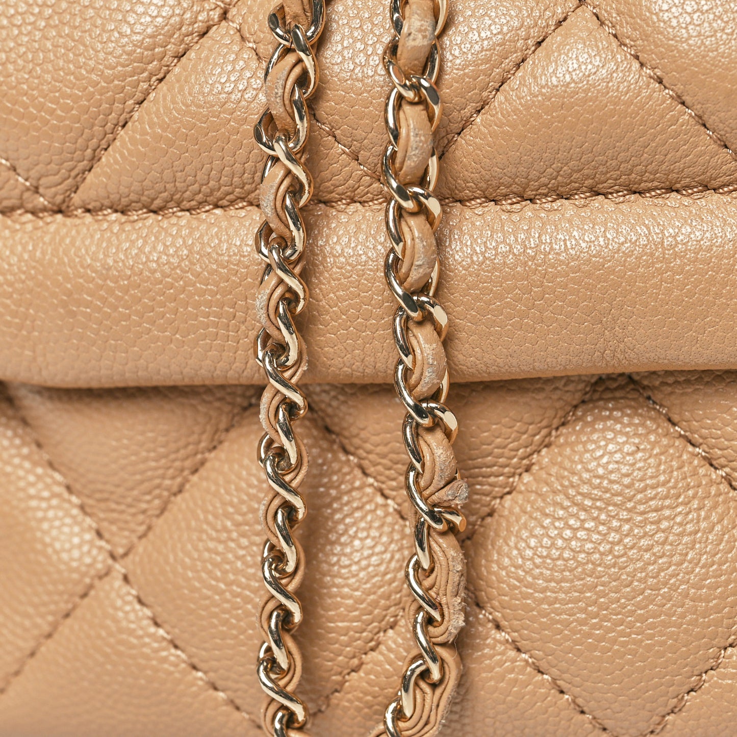 Caviar Quilted Rolled Up Bucket Drawstring Bag Beige