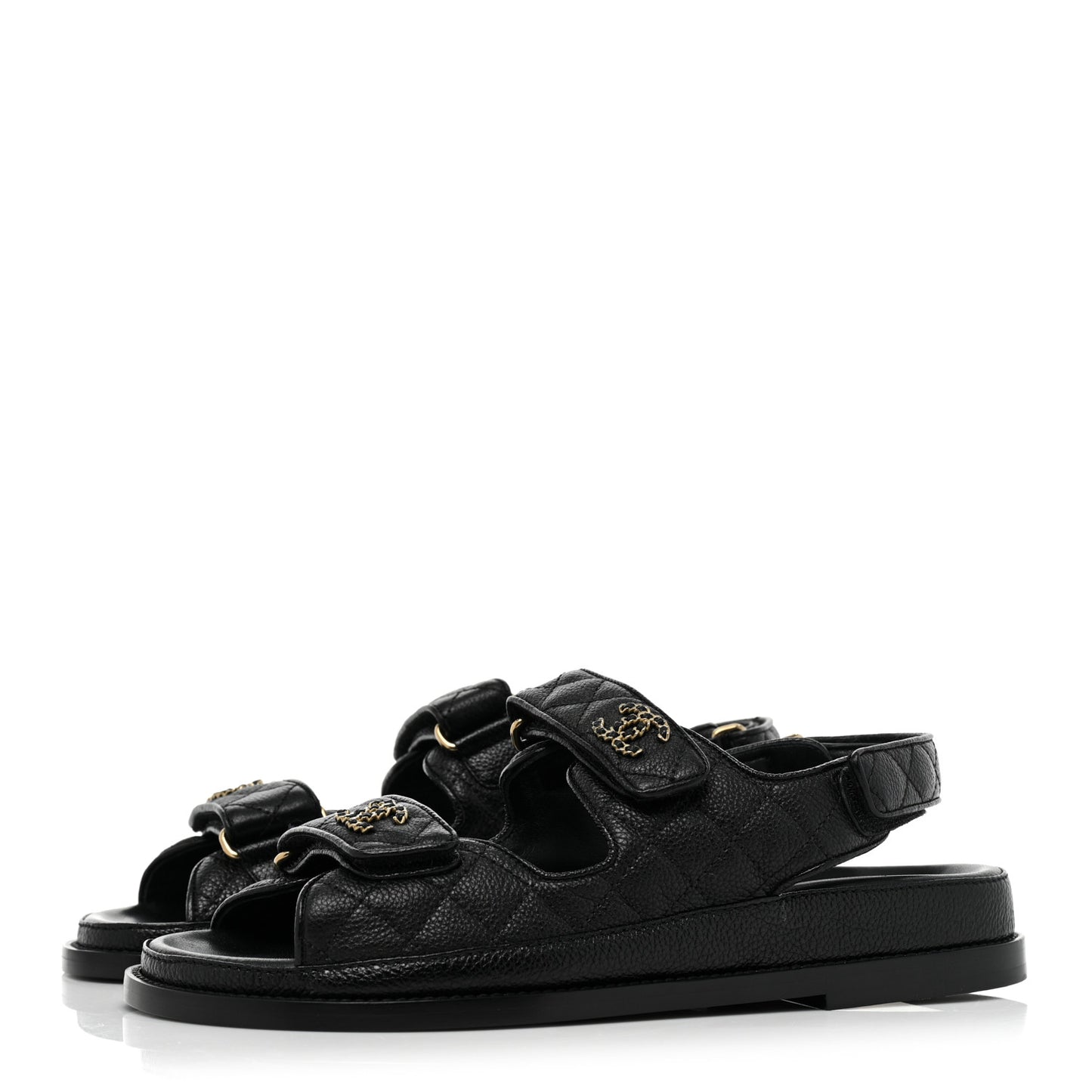 Grained Calfskin Velcro Dad Sandals 39 Black
