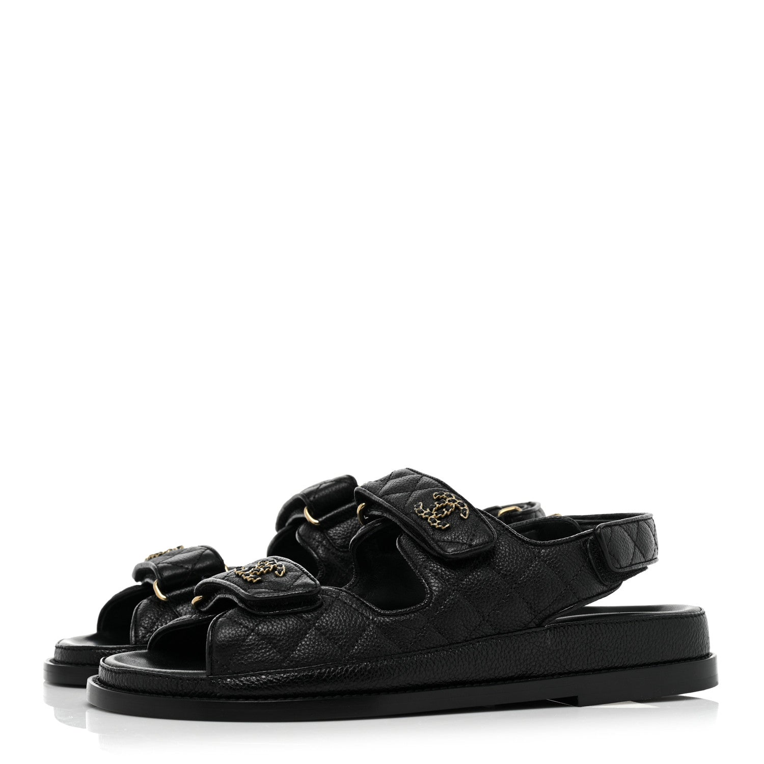 Chanel Grained Calfskin Velcro Dad Sandals 39 Black 3 of 9