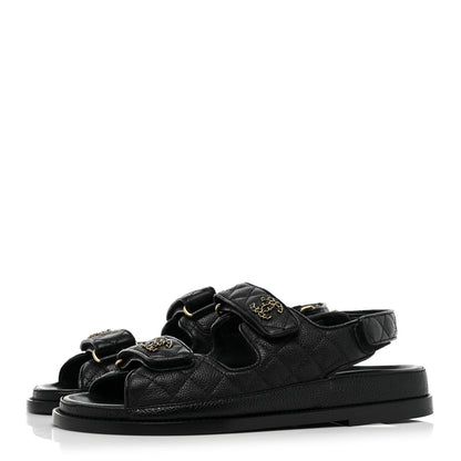 Chanel Grained Calfskin Velcro Dad Sandals 39 Black 3 of 9